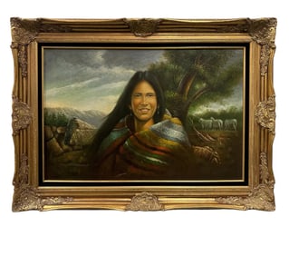 Large Native Woman Oil Painting by D. Coleman