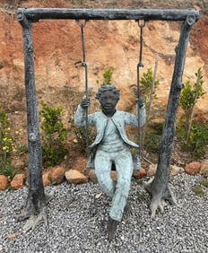 Life Size Bronze Boy on Swing Sculpture