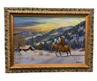 Impressive Lanscape Horse and Rider Oil Painting by Dan Donovan