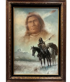 Large Native American Oil on Canvas Painting by H. Elauser