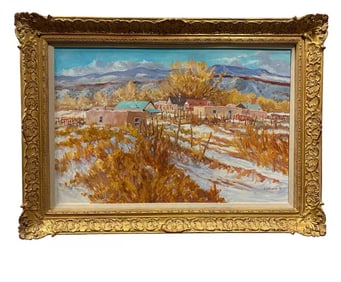 1991 Adobe Town Oil Painting by Ralph Leyba