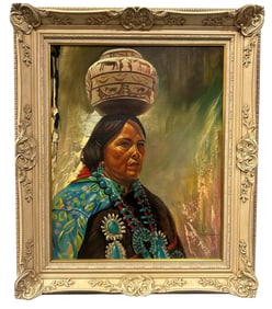 Native Woman Oil on Canvas Painting By Ernesto Zepeda