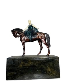 Large Art Deco Woman on a Horse Bronze Sculpture