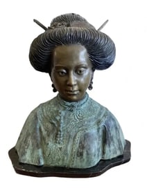 Large Bronze Oriental Woman Bust