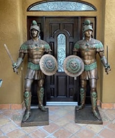Monumental Life Size Bronze Roman Soldiers Guardian