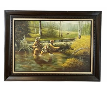 Hunting - Oil Painting on Canvas by J. Gonzalez