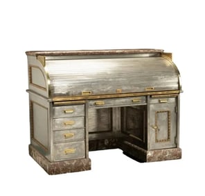 Rare Vintage Industrial Steel Roll Top Desk