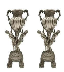 Pair of Large Bronze Sculptural Urns - Vases