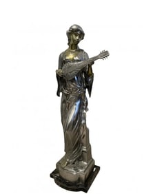 Large Bronze Lady Sculpture Playing Instrument