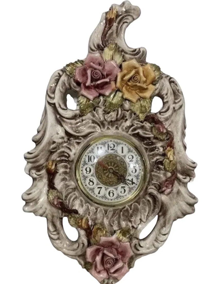 Large Italian Capodimonte Clock: Porcelain- Made in Italy - Measurements: 20 in H x 13 in L