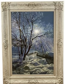 Large Oil Painting Frozen Assets Landscape Oil Painting by Maurice Green 1985