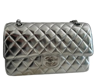 Chanel Medium Classic Double Flap Bag Metallic Silver