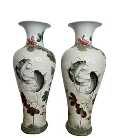 Pair of Handmade Chinese Fishes Vases