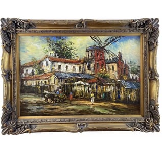 Large Abstract Town Oil Painting