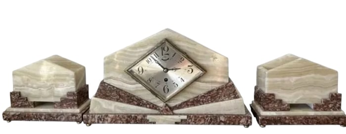 Art Deco Marble Clock Set