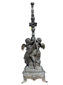 Monumental Cherubs Angels Bronze Lamp Sculpture