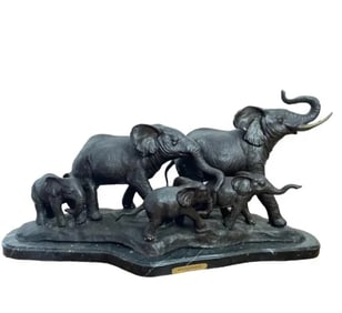 32 in Large Elephant Family Bronze Sculpture