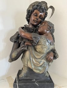 Large Romantic Bust Bronze Sculpture