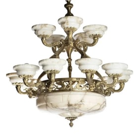Large Edwardian-style bronze and alabaster chandelier