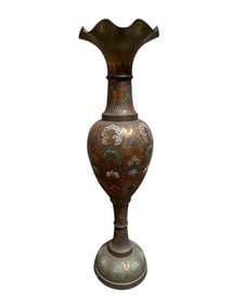 Huge Bronze Polychrome Enameled Vase
