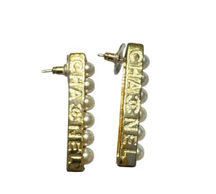 Chanel Faux Pearl Gold Tone Earrings