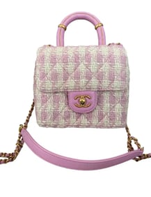 CHANEL Pink Quilted TWEED CRUSH TOP HANDLE FLAP SATCHEL
