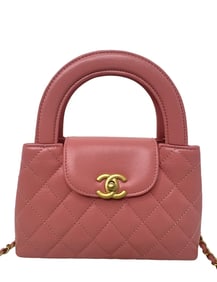 CHANEL Shiny Aged Calfskin Quilted Nano Kelly Shopper Pink