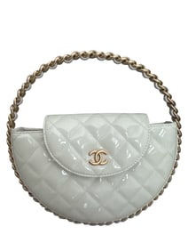 CHANEL Patent Quilted Chain Hoop Bag