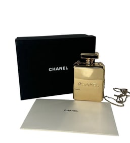 Chanel Gold Metal Perfume Bottle Evening Bag