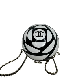 Chanel Black and White Resin and Enamel Sphere Minaudiere Pale Gold Hardware