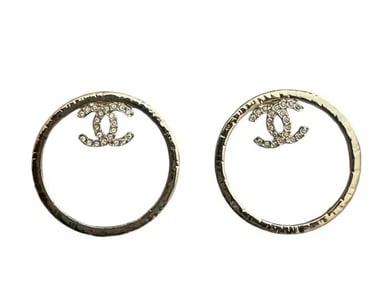CHANEL Metal Crystal CC Round Drop Earrings Gold
