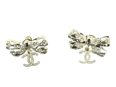 CHANEL Metal Crystal CC Round Drop Earrings Gold