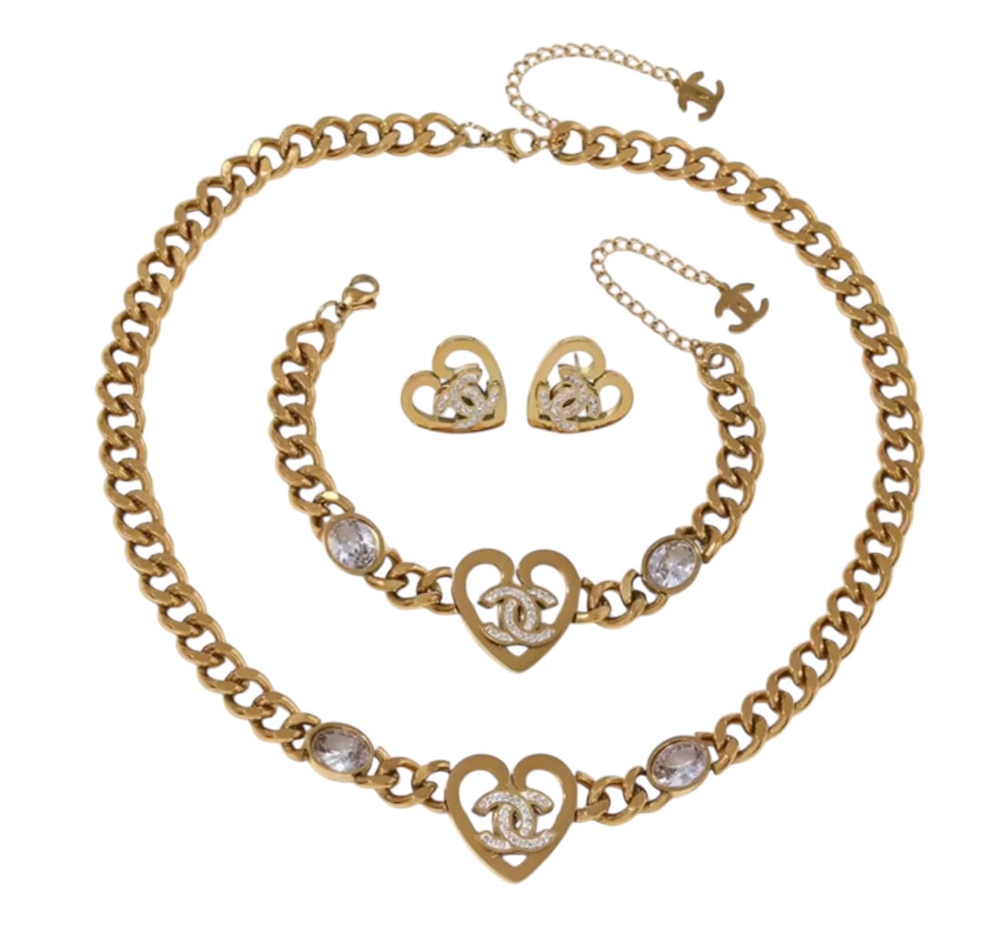 Chanel Heart Necklace, Bracelet and Earrings Set (1 of 1)