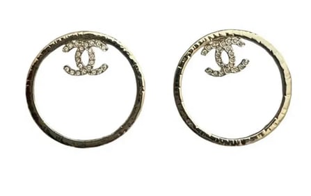 CHANEL Metal Crystal CC Round Drop Earrings Gold