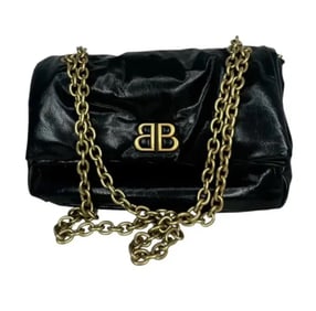 BALENCIAGA Arena Calfskin Small Monaco Chain Shoulder Bag Black
