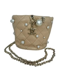 CHANEL Lambskin Quilted Pearl Mini About Pearls Drawstring Bag