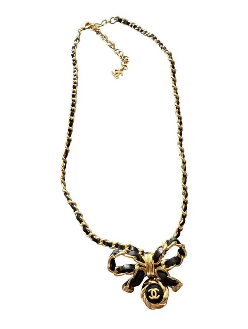 Chanel Gold and Black Leather Necklace (1 of 3)