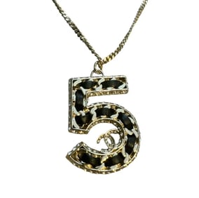 Chanel 2023 NO.5 Woven Chain Pendant WIth Strass CC And Leather Gold Plated