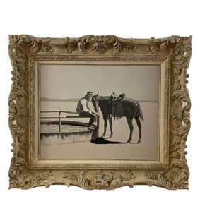 Western Cowboy and Horse Black and White Collection Oil Painting by Walt Johnston