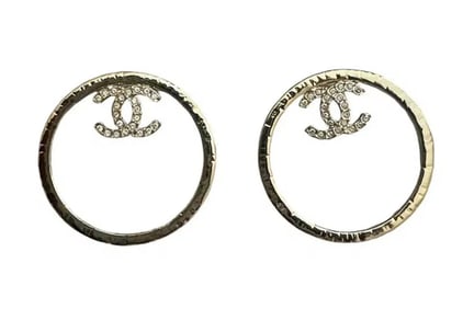 CHANEL Metal Crystal CC Round Drop Earrings Gold