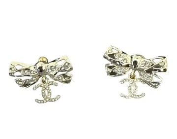 CHANEL Metal Crystal CC Round Drop Earrings Gold