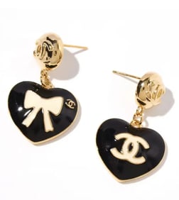 Chanel Black and Gold Heart Earrings