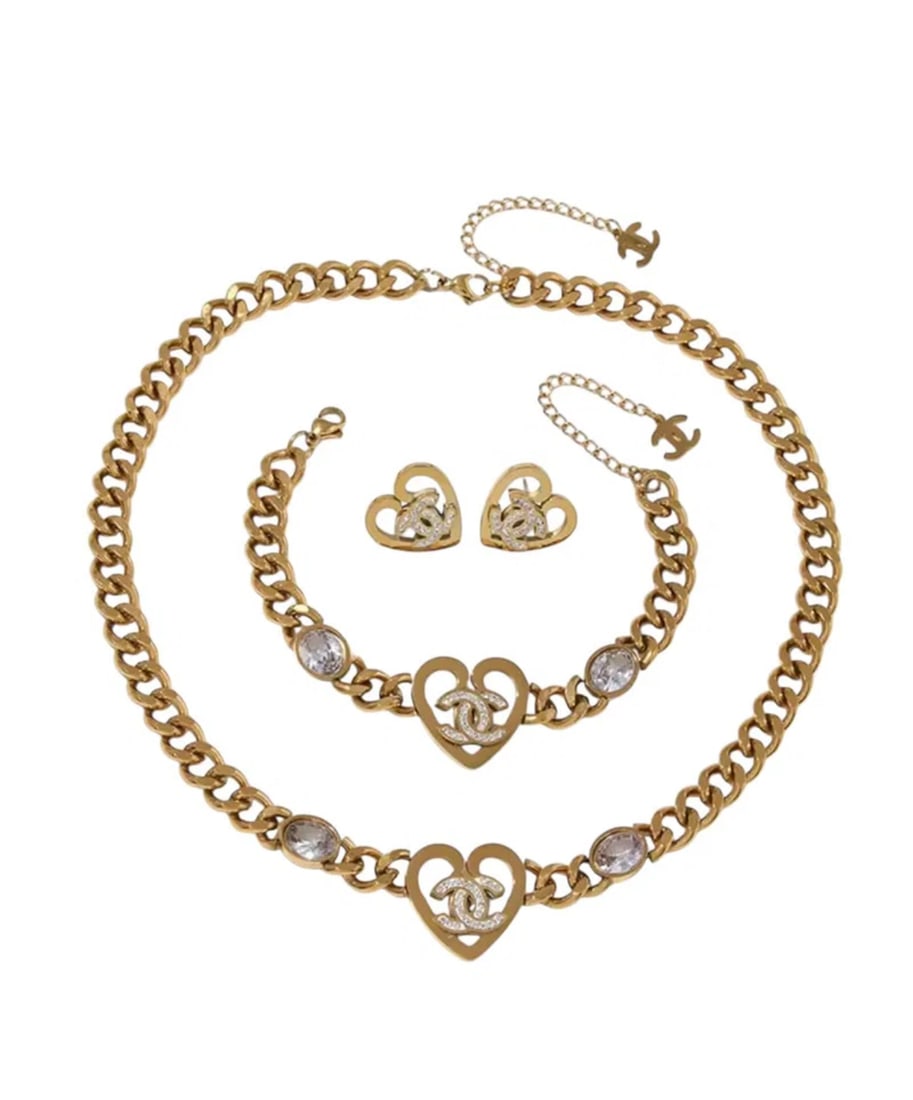 Chanel Heart Necklace, Bracelet and Earrings Set (1 of 1)