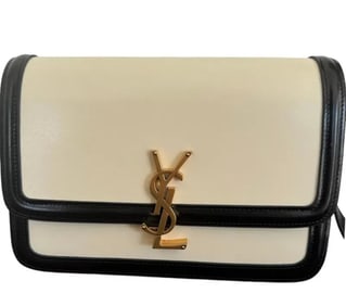 YSL Saint Laurent Black & Beige Lock Bag