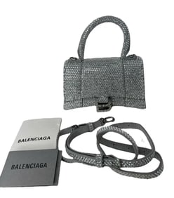 Balenciaga Extra Small Hourglass Crystal & Suede Top Handle Bag
