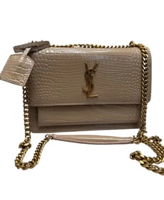 SAINT LAURENT Calfskin Crocodile Embossed Medium Monogram Sunset Dark Beige