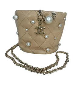 CHANEL Quilted Pearl Mini About Pearls Drawstring Bag