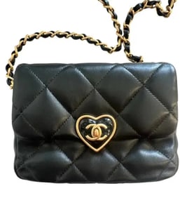 Chanel Heart Mini Flap Bag Black Lambskin Antique Gold Hardware