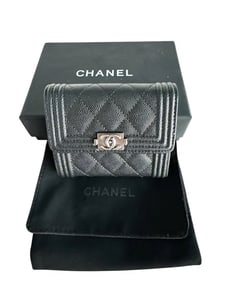 CHANEL Boy Wallet Black Silver