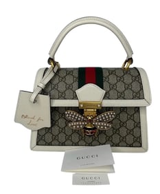 GUCCI GG Supreme Monogram Queen Margaret Top Handle Bag White